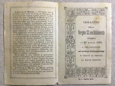 Molise, Castelpetroso: Antique Popular Devotional Print of Our Lady of Sorrows, Lito Mazzoni