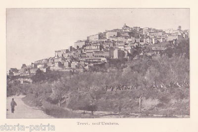 Umbria, Trevi. Antica Veduta Panoramica, Stampa Fotografica d'Epoca