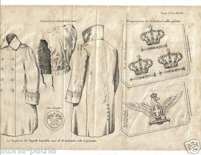 Risorgimento, Militaria, Esercito: Divise, Cappotto, Cappuccio, Fregi Vari. Stampa Dell'Ottocento