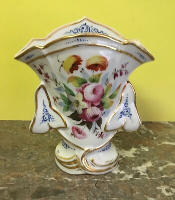 Vaso Portafiori In Porcellana Fiorata E Dorata, Fine XIX Secolo