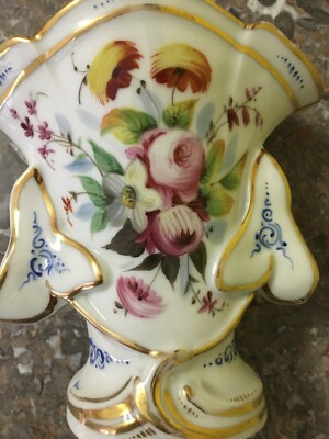 Vaso Portafiori In Porcellana Fiorata E Dorata, Fine XIX Secolo