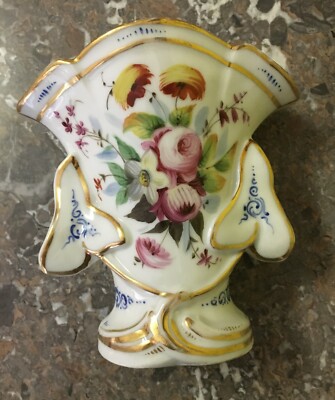 Vaso Portafiori In Porcellana Fiorata E Dorata, Fine XIX Secolo
