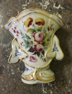 Vaso Portafiori In Porcellana Fiorata E Dorata, Fine XIX Secolo