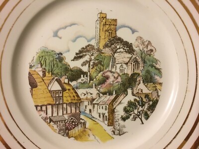 Piatto In Ceramica Con Veduta Di Paese E Castello, Laveno