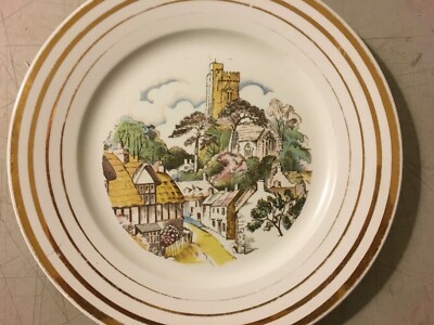 Piatto In Ceramica Con Veduta Di Paese E Castello, Laveno