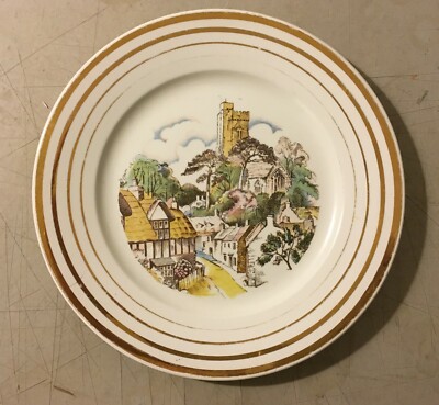 Piatto In Ceramica Con Veduta Di Paese E Castello, Laveno
