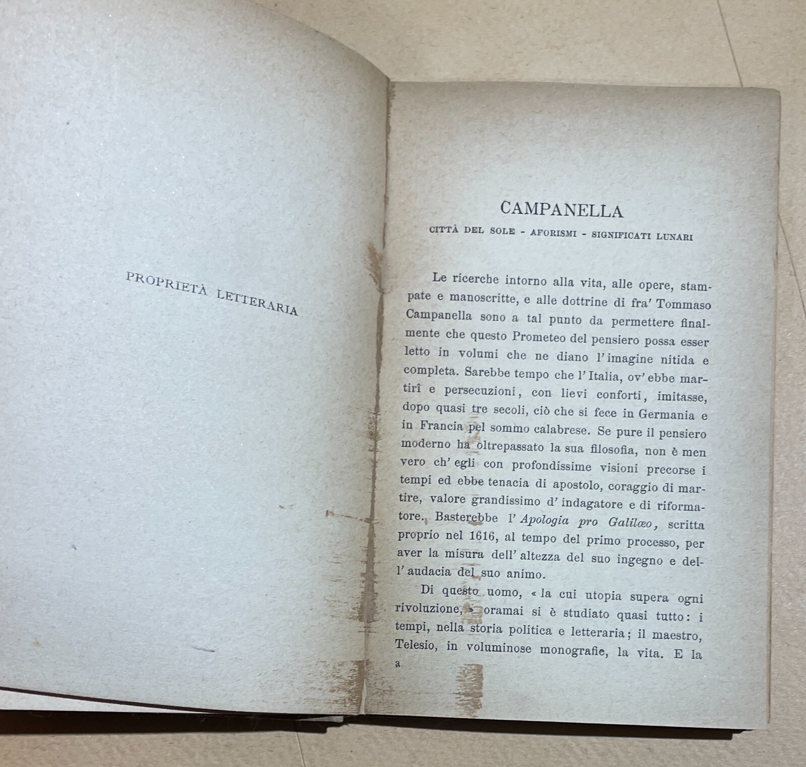 Tommaso Campanella, La Città Del Sole E Aforismi Politici   Edizione Carabba