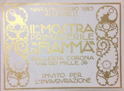 Arte A Napoli: Mostra "Fiamma", Galleria Corona. Biglietto d'Invito Liberty, Aleardo Terzi, 1923
