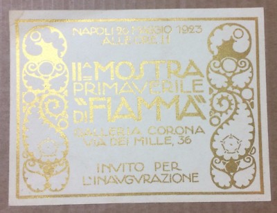 Arte A Napoli: Mostra "Fiamma", Galleria Corona. Biglietto d'Invito Liberty, Aleardo Terzi, 1923