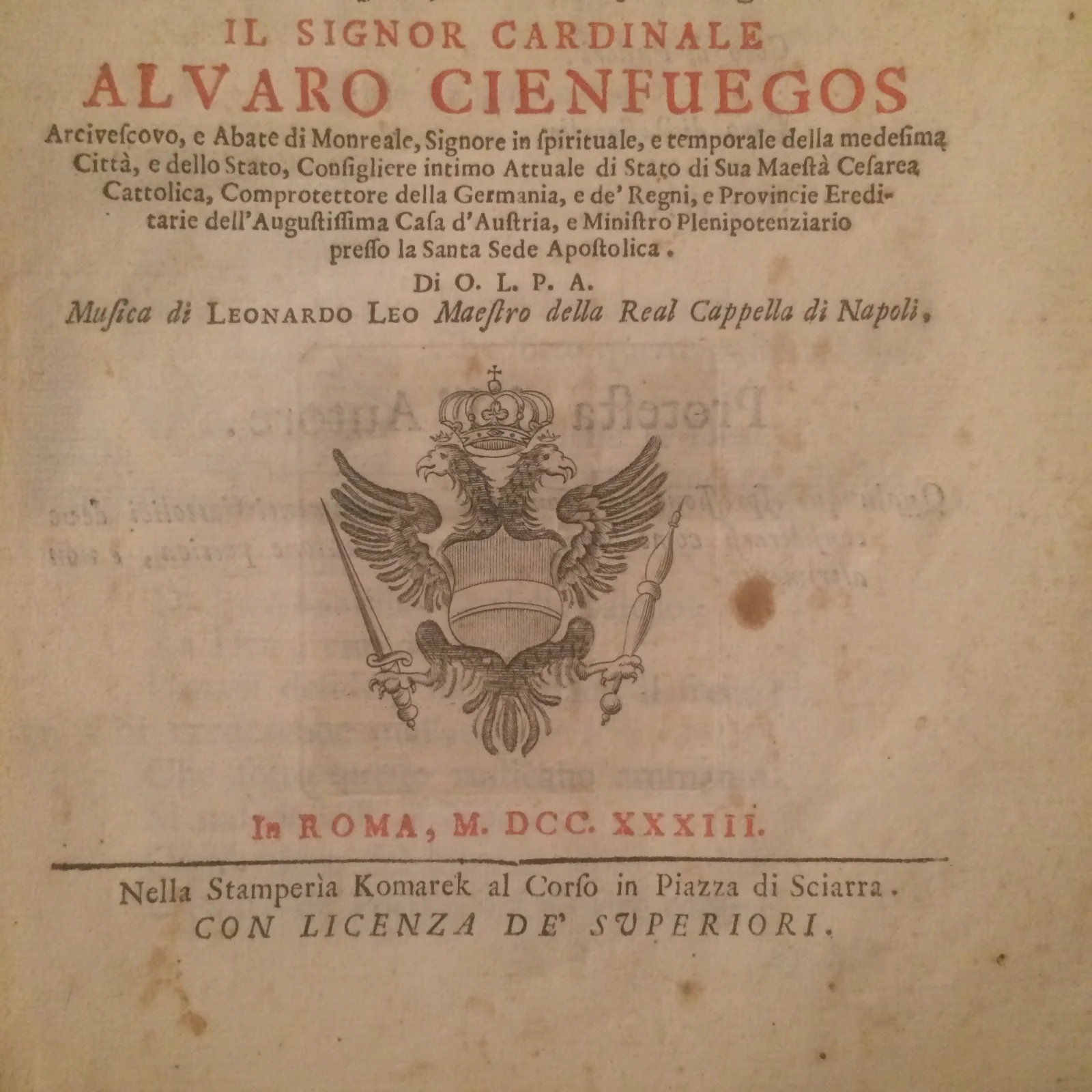 Coluzzi e Leo, Componimento Pastorale, Roma 1733