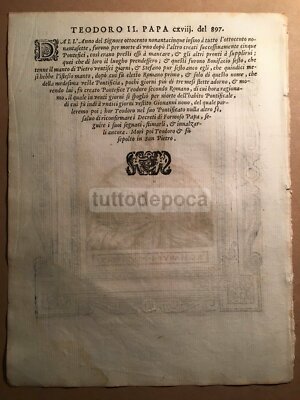 Storia Del Papato: Ritratto Di Pontefice, Romano I. Incisione Del '500, Araldica