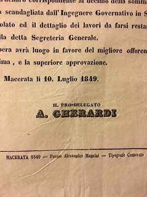 Marche, Macerata, Antica Notificazione: Gherardi, Ponte Cisterna, Strada Flaminia, 1849