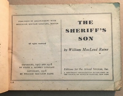 Letteratura Americana, Militaria, Marina: The Sheriff'S Son   MacLeod Raine   Edizione d'Epoca