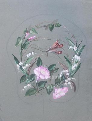 Botanica: Fiori, Dipinto Floreale Decorativo, Schizzo Per Ventaglio, 1900