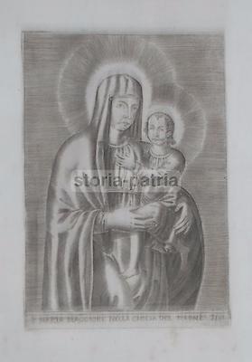 Antica Stampa Popolare Devozionale: Madonna Con Bambino, Chiesa Del Tirone, Sicilia