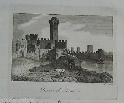 Rocca Di Sirmione, Antica Veduta Dell'Ottocento. Incisione Di Aruta