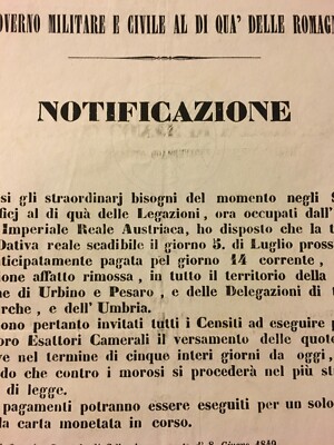 Marche, Macerata, Urbino, Pesaro, Umbria: Conte Di Wimpffen, Esazione Tasse, 1849