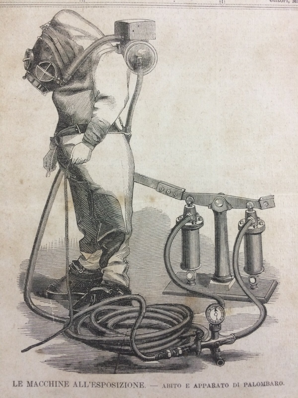 Abito E Apparato Da Palombaro: Antica Xilografia, 1873