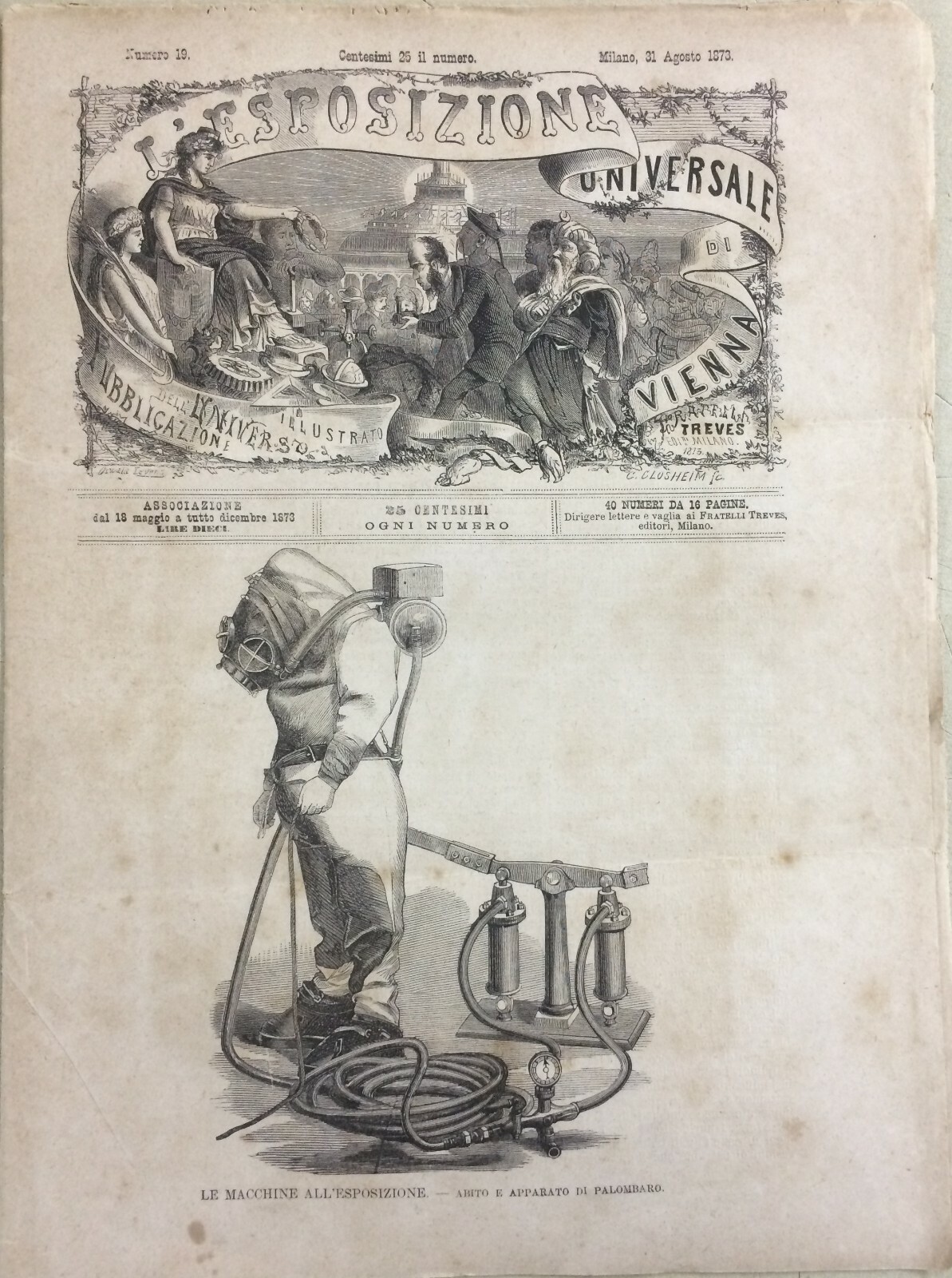 Abito E Apparato Da Palombaro: Antica Xilografia, 1873