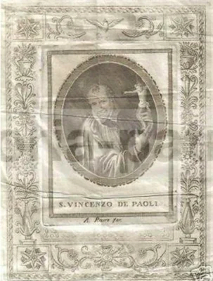 Arte Popolare Napoletana Apicella Antica Stampa Devozionale San Vincenzo De Paoli