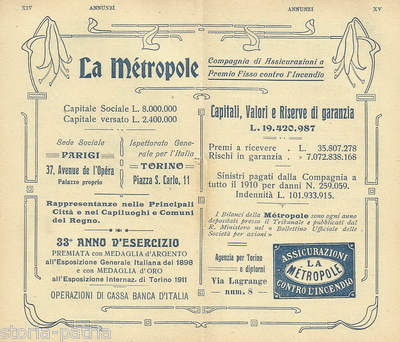 Piemonte, Torino, Assicurazioni Anti Incendio, La Métropole, Dominici, Carotto