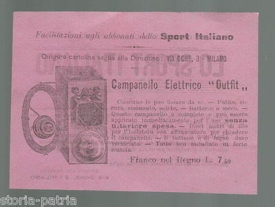 Mini Volantino Pubblicitario Campanello Elettrico Outfit, Sport Italiano, Circa 1910
