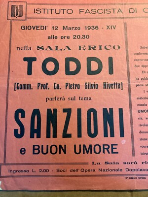 Toddi (Pietro Silvio Rivetta): Conferenza A Mirano. Antico Foglio Volante Pubblicitario Toniolo