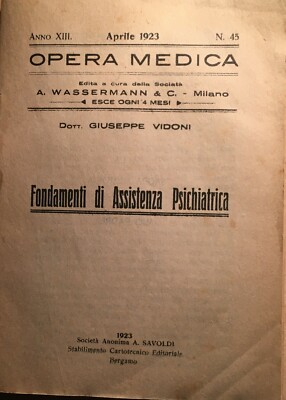 Psichiatria: Assistenza Psichiatrica In Italia E All'Estero. Ospedali E Manicomi. Giuseppe Vidoni