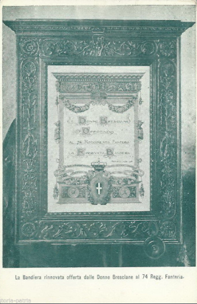 Araldica Militaria: Bandiera Del 74° Reggimento Fanteria, Brescia. Antica Cartolina Da Collezione