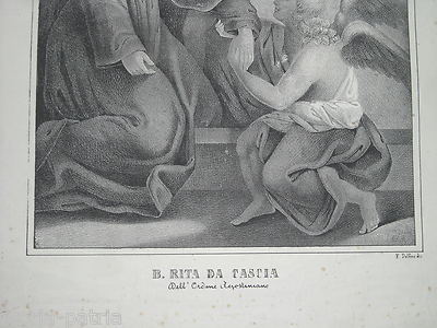 Antica Stampa Popolare Devozionale: Santa Rita Da Cascia, Agostiniani, XIX Secolo