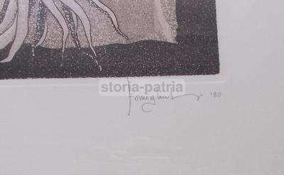 Arte Grafica Moderna: Cucina, Pesce, Calamari, Forbici. Opera d'Arte, 1980