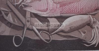 Arte Grafica Moderna: Cucina, Pesce, Calamari, Forbici. Opera d'Arte, 1980