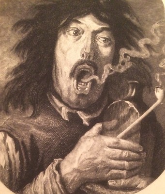 Arte Antica, Incisione: Tabacco, Fumo, Fumatore. Pittore Brauwer, Incisore Gaujean