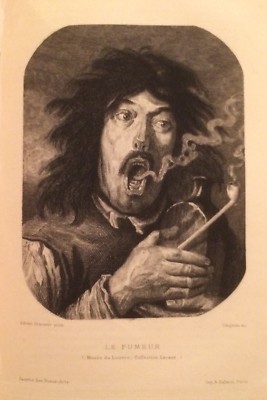 Arte Antica, Incisione: Tabacco, Fumo, Fumatore. Pittore Brauwer, Incisore Gaujean