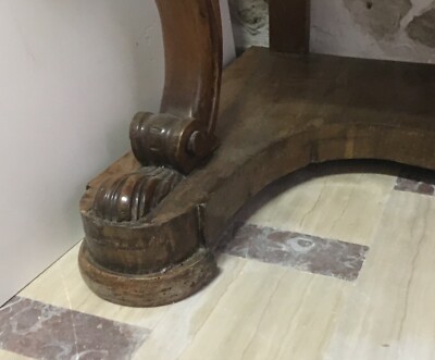 Antica Consolle Da Muro Con Specchiera In Legno Di Noce E Marmo
