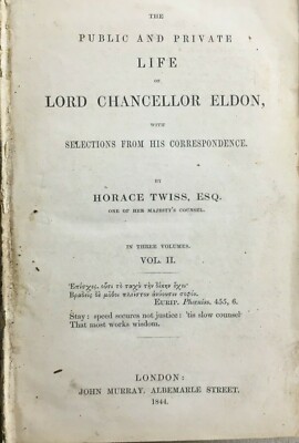 Antica Biografia: Vita Pubblica E Privata Del Cancelliere Eldon, Illustrato '800