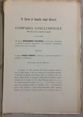 Giuridica, Abruzzo, L'Aquila, Tipografia Vecchioni, Sidoni, Bernardi, Selli, 1908