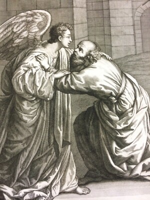 Antica Stampa Popolare Devozionale   Artista Guercino   Petrucci   Lorenzini   Scena Biblica