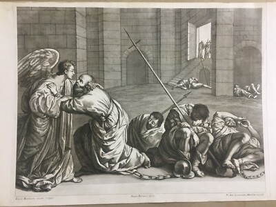 Antica Stampa Popolare Devozionale   Artista Guercino   Petrucci   Lorenzini   Scena Biblica