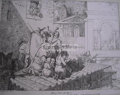 Roma Antica: Veduta Folklorica Con Popolani E Chiesa, Visita Del Pontefice, Gaiassi, 1828