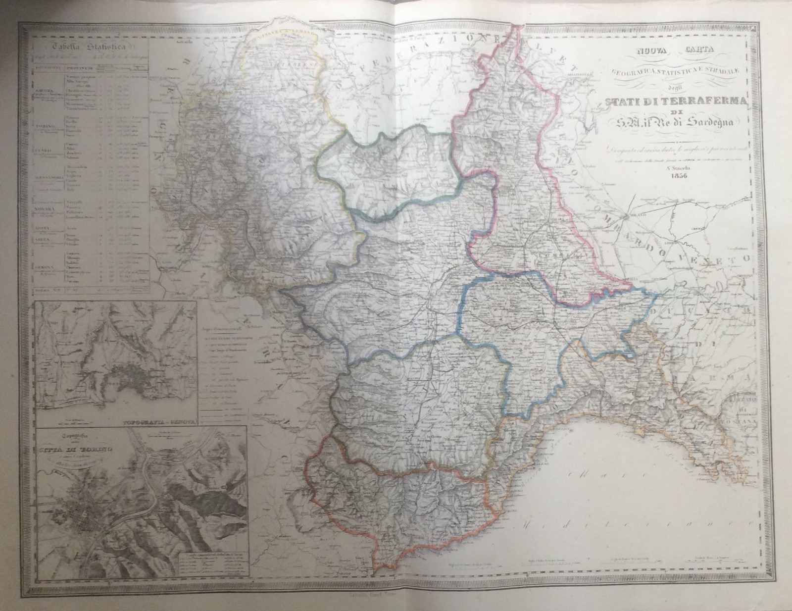 Stati Sardi: Piemonte, Liguria, Torino, Genova, Aosta, Nizza. Ferrovie, Cartografia, 1856