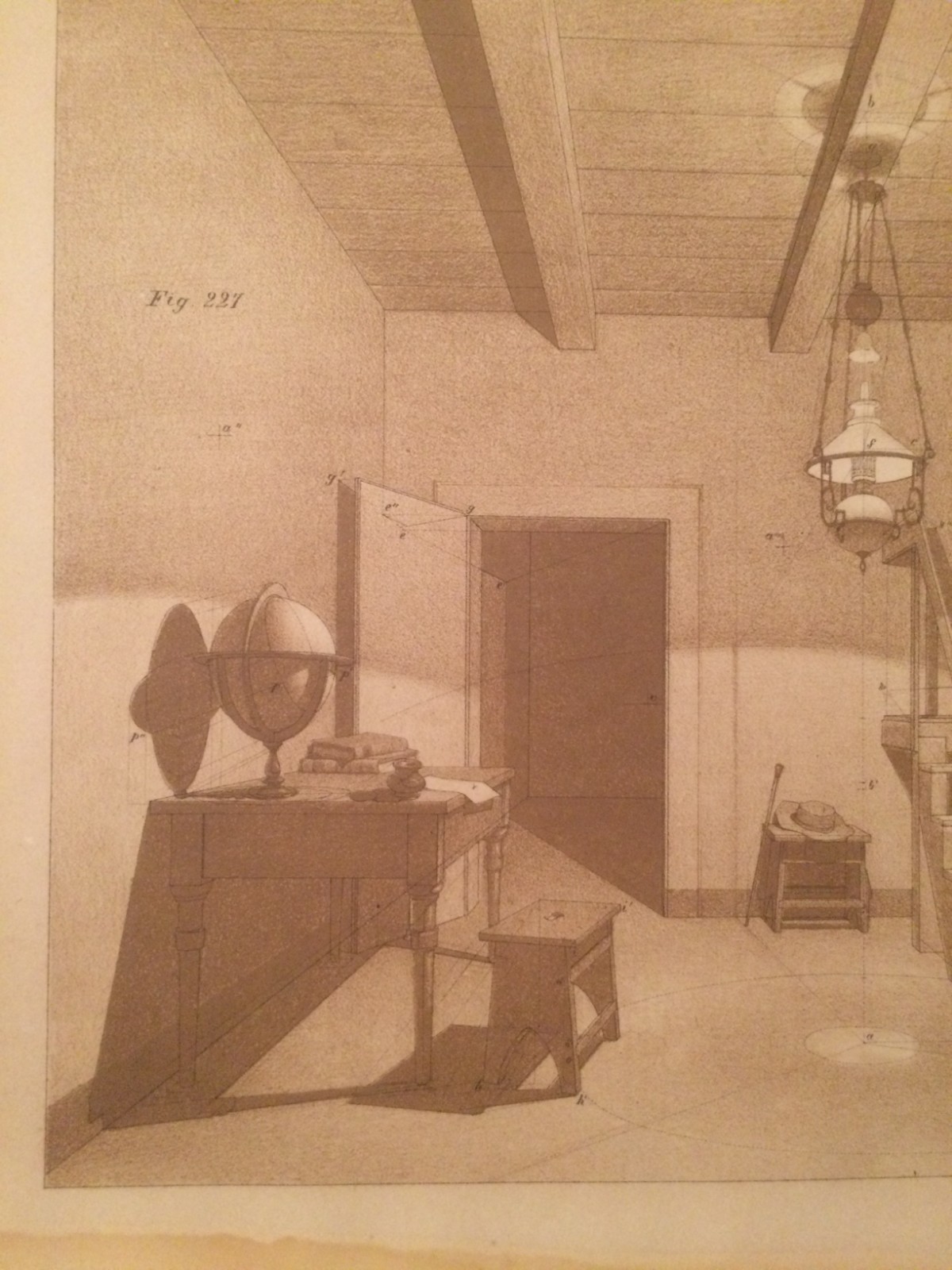 Architettura: Prospettiva Di Interno Con Scrittoio, Mappamondo E Libri