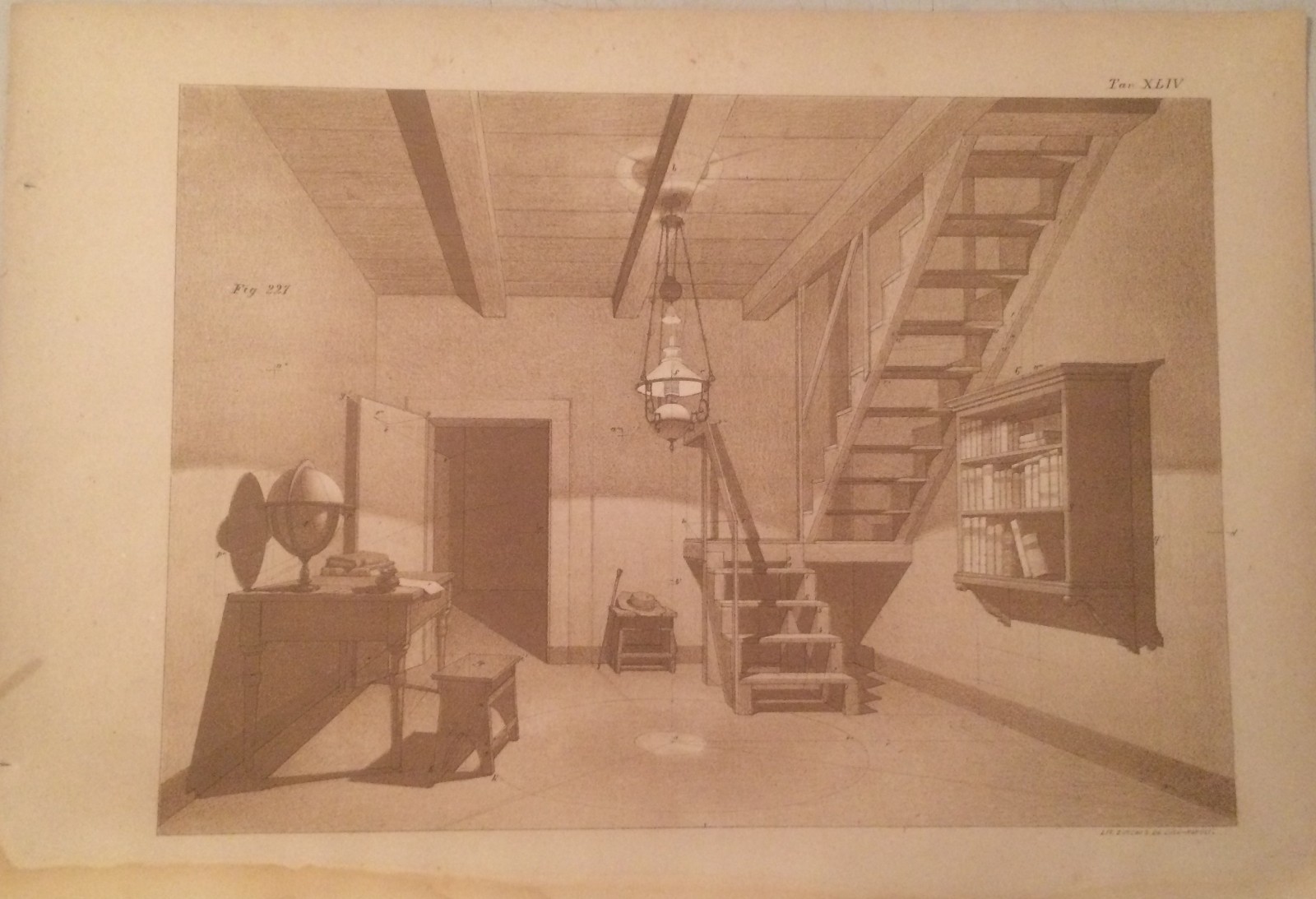 Architettura: Prospettiva Di Interno Con Scrittoio, Mappamondo E Libri