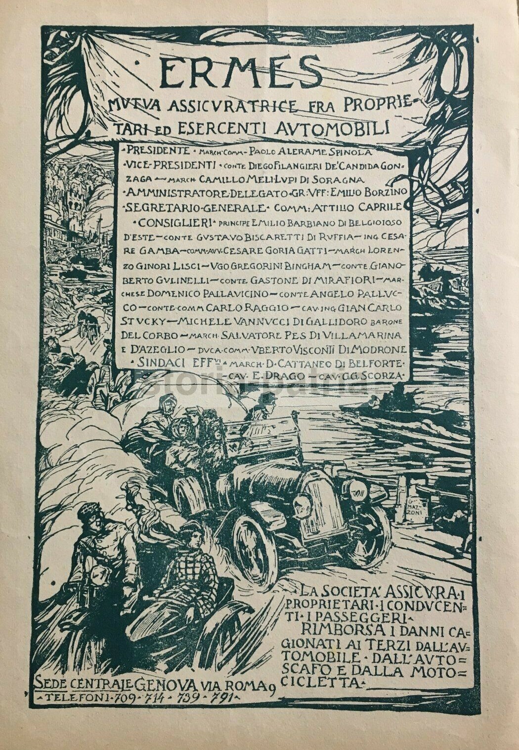 Assicurazioni Automobili Motociclette Mutua Assicuratrice Ermes Genova, 1921