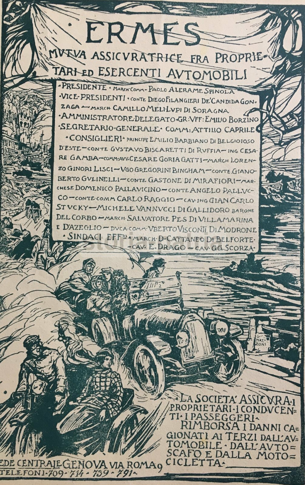 Assicurazioni Automobili Motociclette Mutua Assicuratrice Ermes Genova, 1921