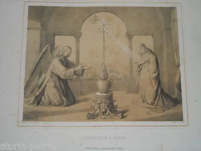 Annunciazione, Angelo e Madonna. Stampa Popolare di Overbeck, Geoffroy e Dopter