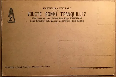 Venice: Vintage Advertising Postcard, Zampironi Fidibus, Mosquito Insecticide