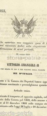 Giuridica, Economia, Militaria: Spese Per Armamento, Ministero Della Guerra, 1869