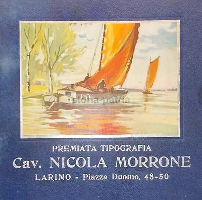 Molise, Larino: Period Advertising Print, Morrone Printing House, View with Boats