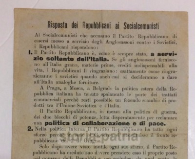 Politica, Propaganda, Partiti Politici: Repubblicani, Socialcomunisti, Volantino